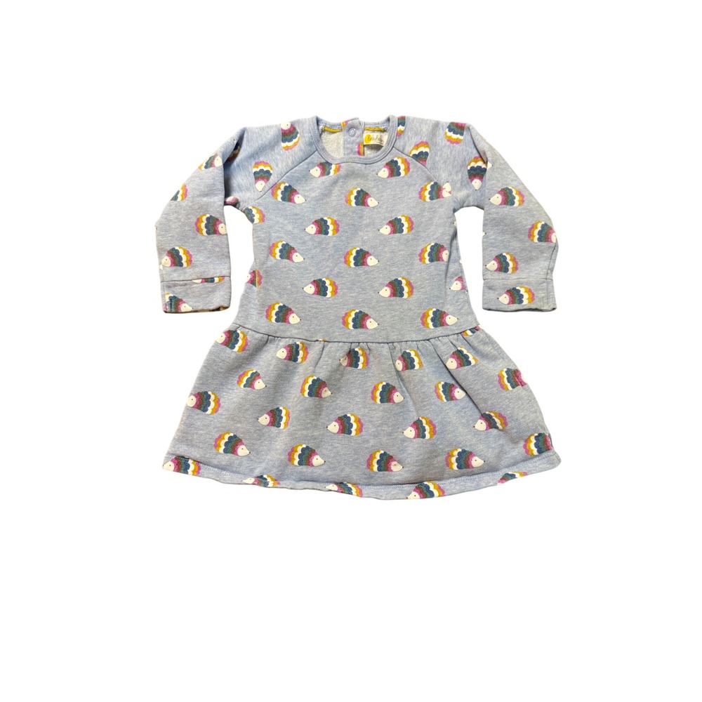 Baby Boden Size 18-24 Months Dress Blue Rainbow Hedgehog 100% Cotton Crew Neck